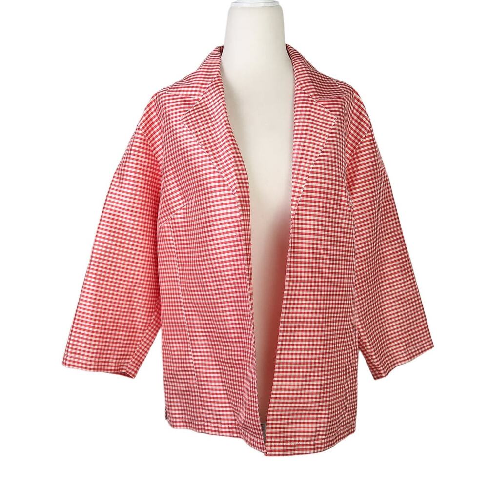 Patchington red and white gingham silk open shirt jacket M